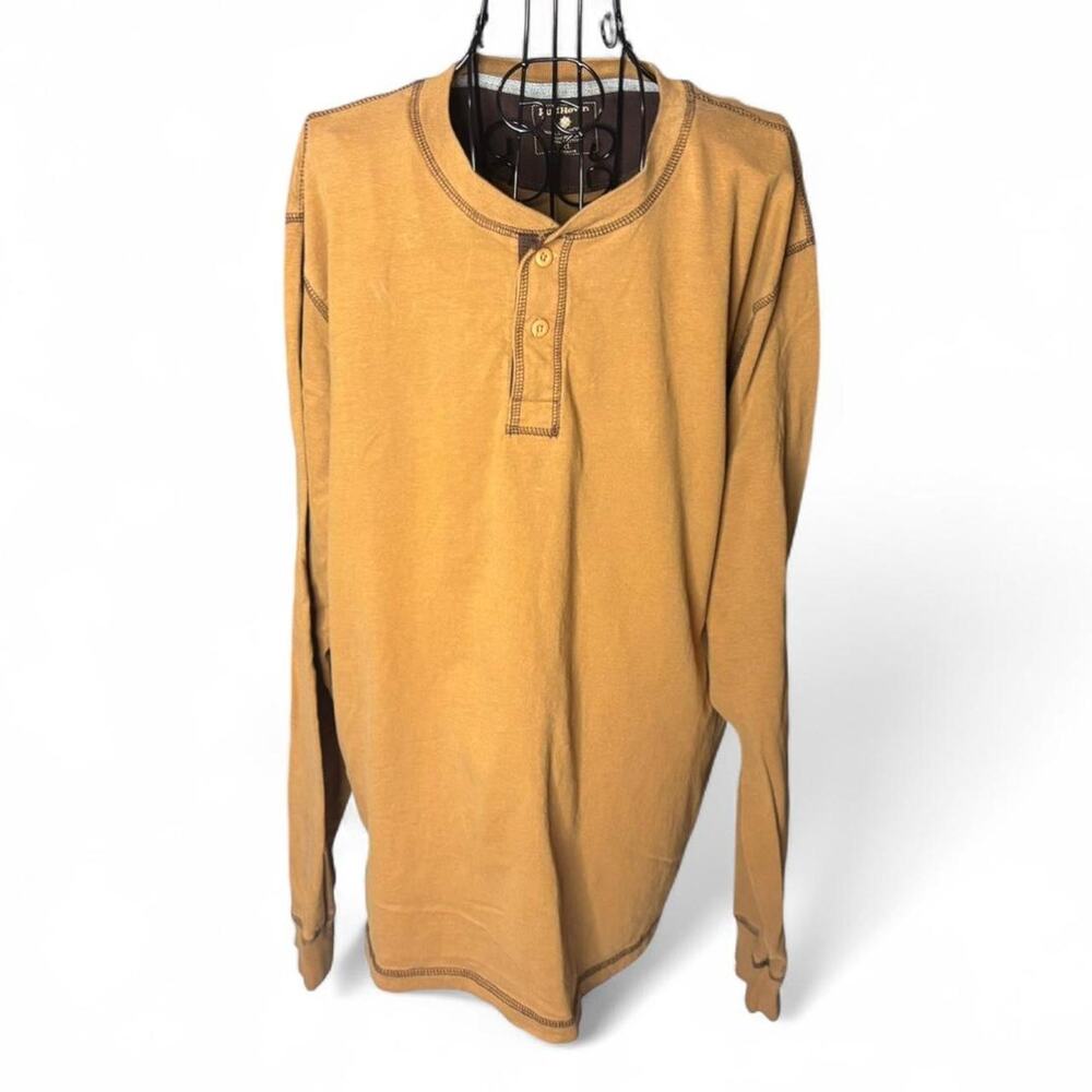 RuffHewn Well Worn Mens XL Mustard Long Sleeve Henley Shirt 100% Cotton